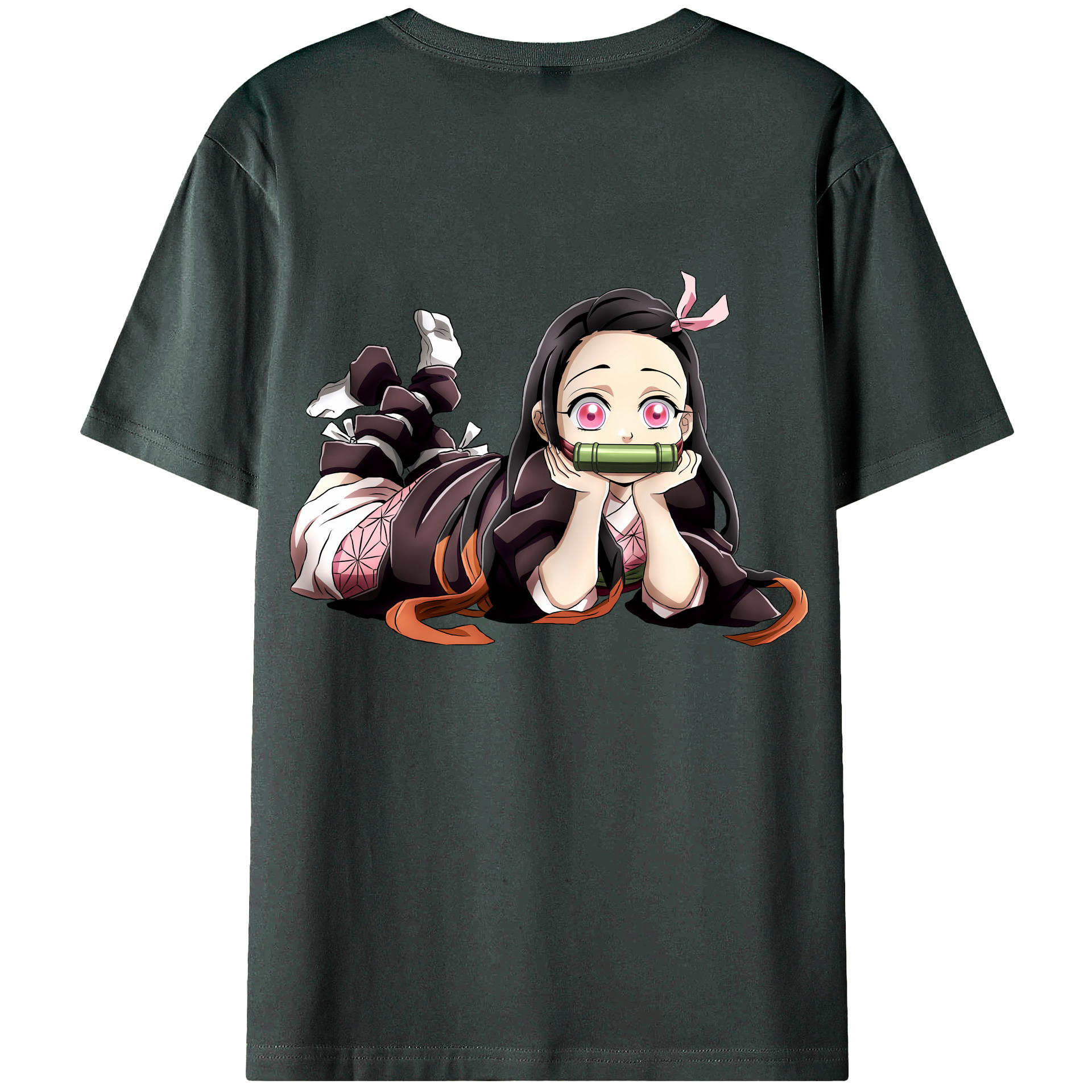 （画像用） 鬼滅の刃（きめつのやいば）竈門 禰󠄀豆子／かまど ねずこ Kamado Nezuko 綿100％ メンズ半袖Tシャツ（バックプリント） 通気性
